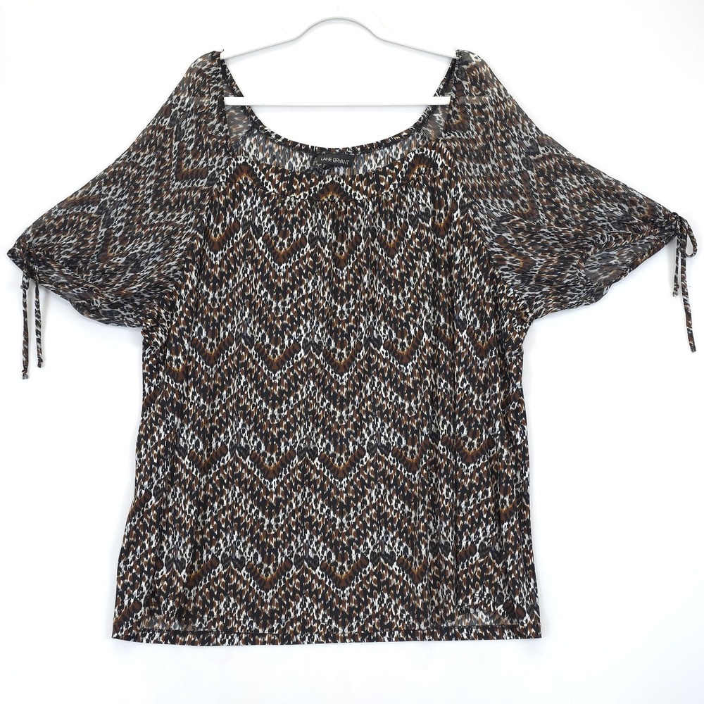 Lane Bryant Blouse Women 26/28 Plus Chevron Print Multicolor Short Sleeve Office